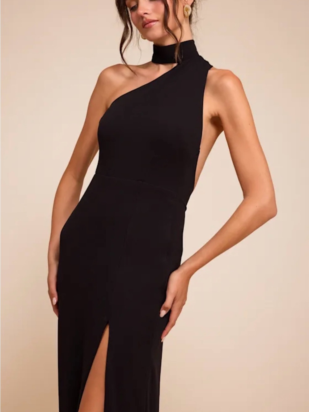 Lulu's Black One-Shoulder Choker Evening Gown